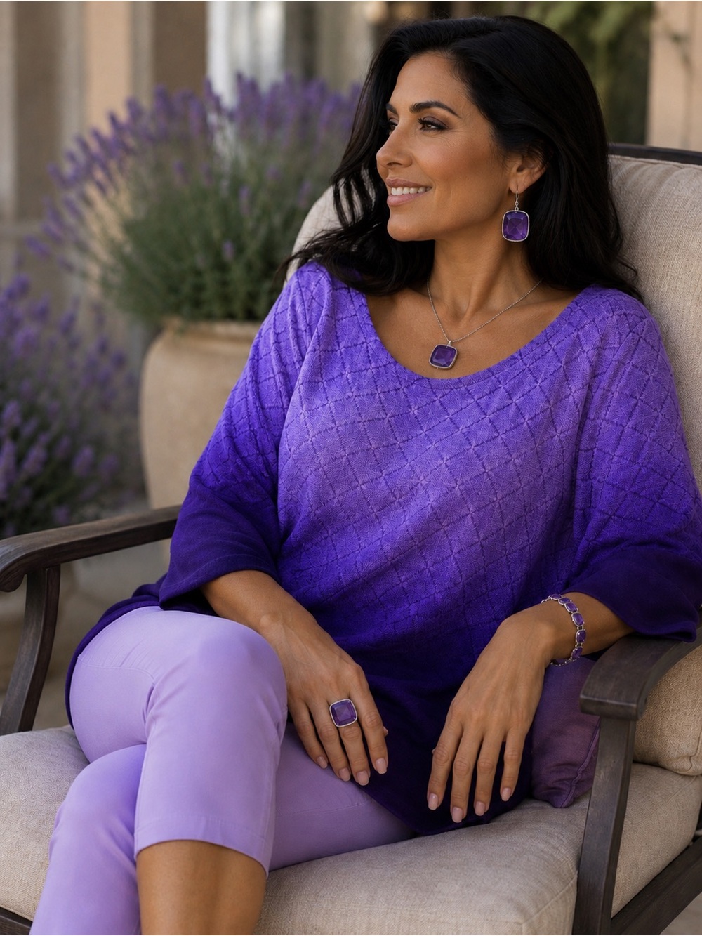 Alfani Purple Ombre Geometric Scoop Neck Tunic 2x